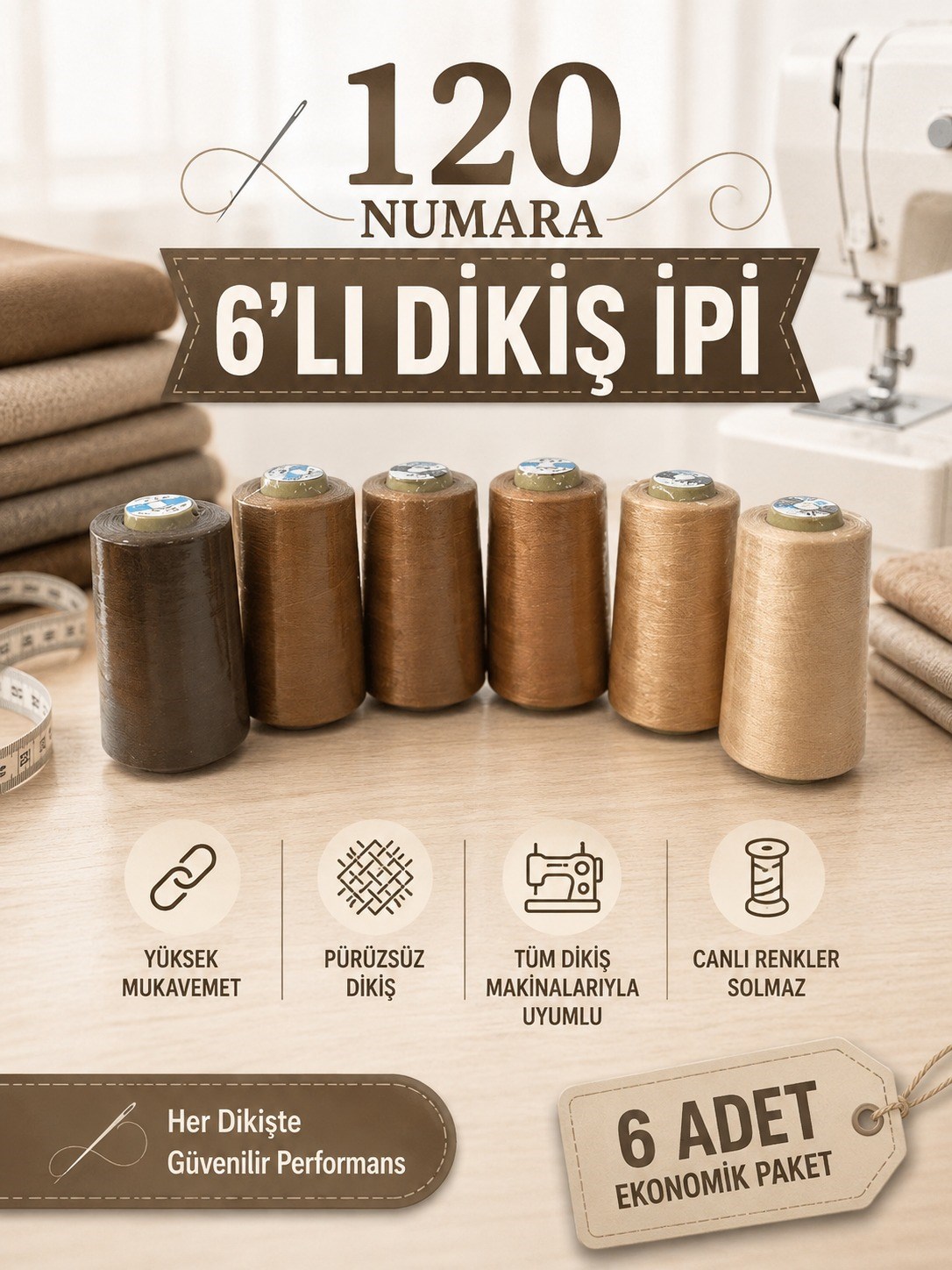 Çağ 120 No Dikiş İpi 6lı Set Kahve Tonları 