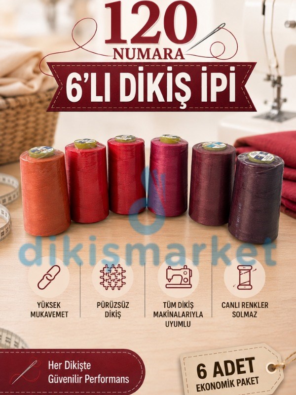 Çağ 120 No Dikiş İpi 6lı Set Kırmızı Tonları