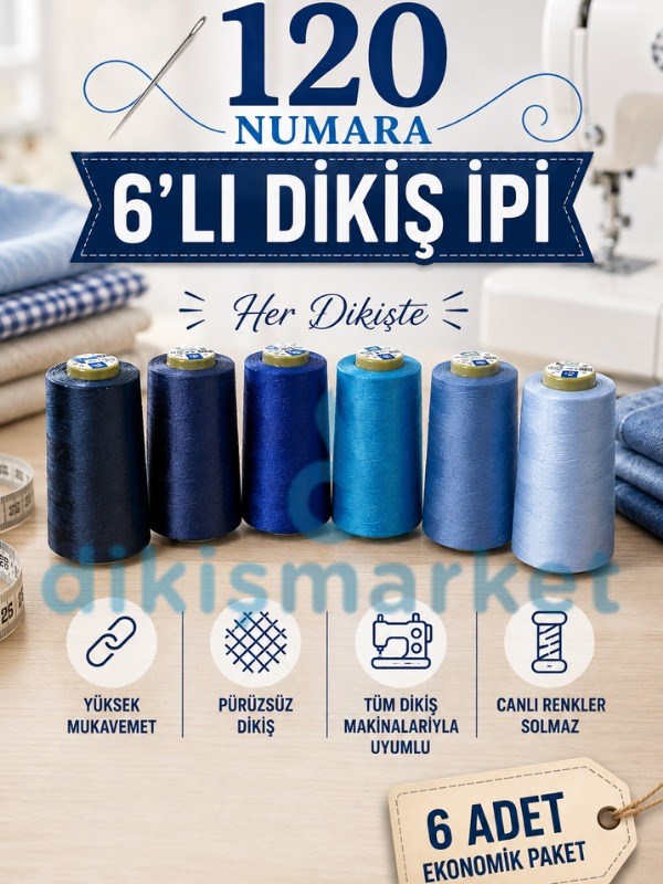 Çağ 120 No Dikiş İpi 6lı Set Mavi Tonları 
