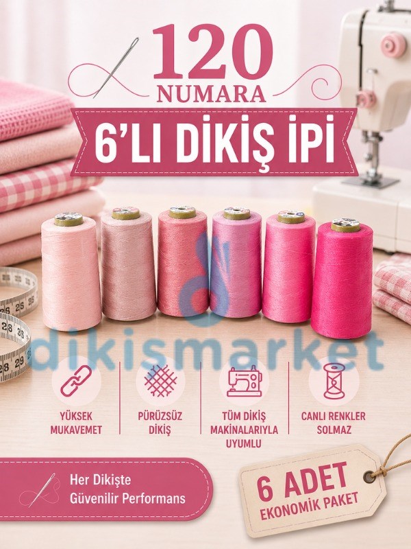 Çağ 120 No Dikiş İpi 6lı Set Pembe Tonları 