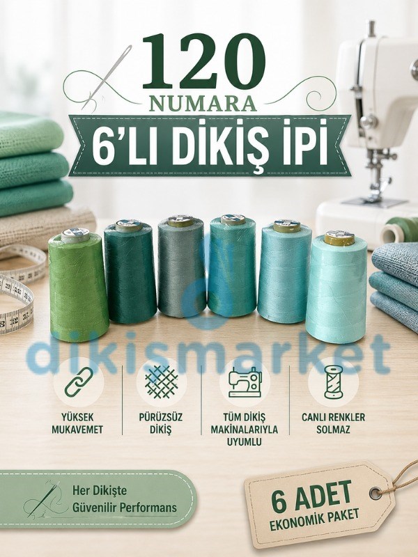 Çağ 120 No Dikiş İpi 6lı Set Yeşil Tonları 