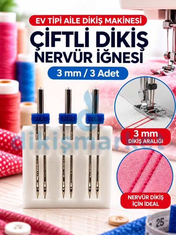 Ev Tipi Aile Dikiş Makinesi Çiftli Dikiş İğnesi / 130/705 H ZWI 3.0/90 3 Adet