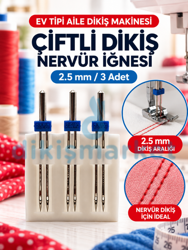 Ev Tipi Aile Dikiş Makinesi Çiftli Dikiş İğnesi / 130/705 H ZWI 2.5/90 3 Adet