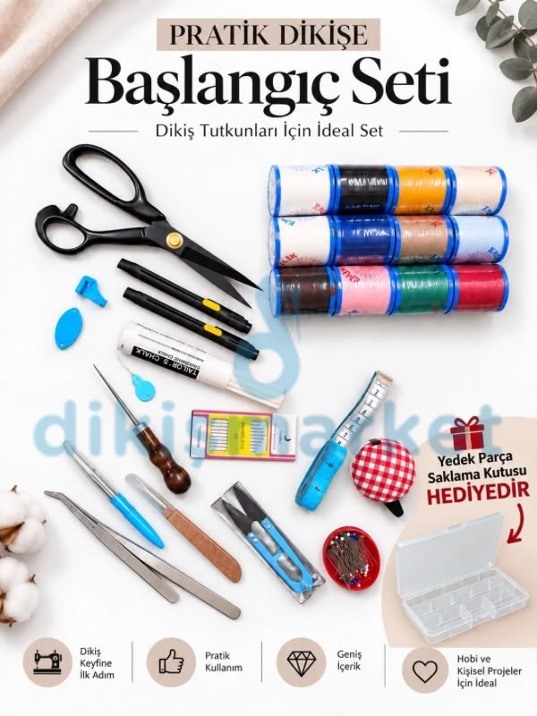 Ev tipi dikiş makinası kursiyerleri için başlangıç seti