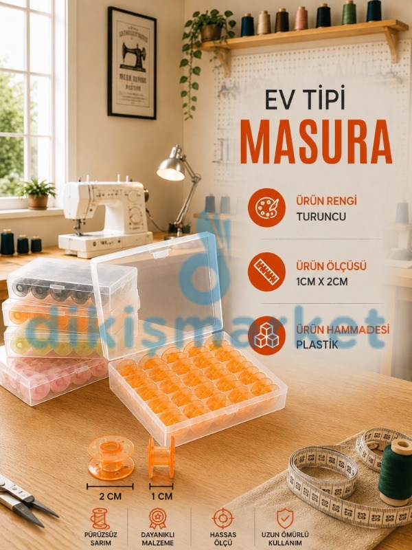 Ev Tipi Dikiş Makinesi|Plastik|Geniş|Masura|Turuncu|25 Adet|Kutulu