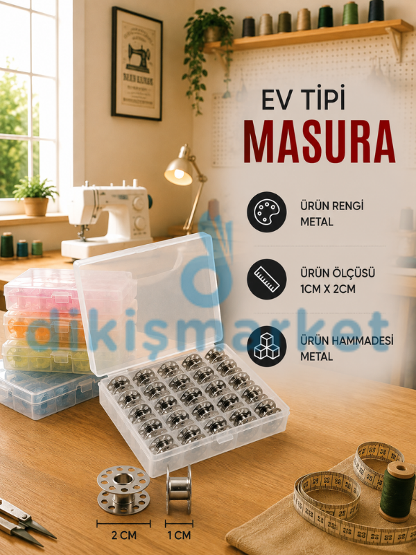 Ev Tipi Dikiş Makinesi|Plastik|Geniş|Masura|Renkli|25 Adet|Kutulu