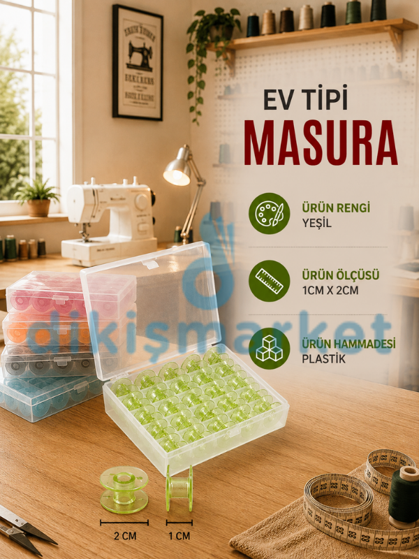 Ev Tipi Dikiş Makinesi|Plastik|Geniş|Masura|Renkli|25 Adet|Kutulu