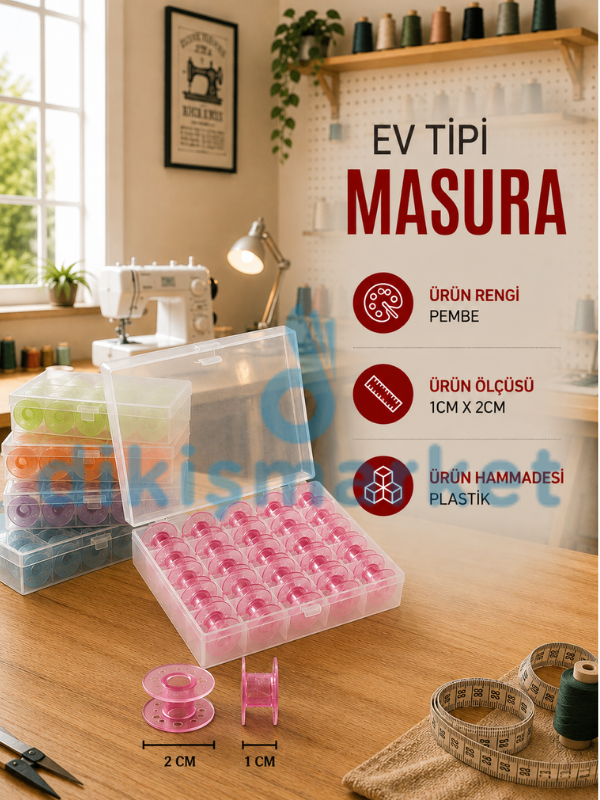 Ev Tipi Dikiş Makinesi|Plastik|Geniş|Masura|Renkli|25 Adet|Kutulu