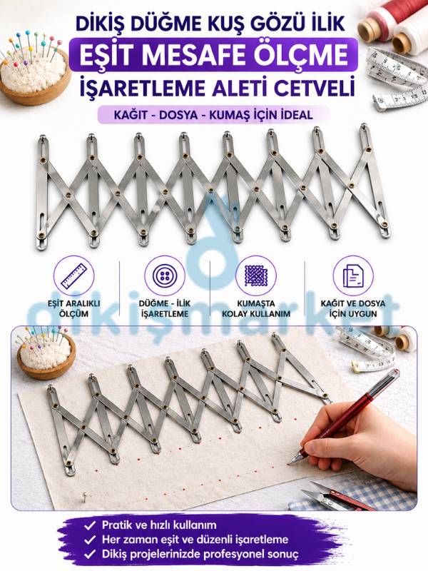 ikiş Düğme Kuş Gözü Ilik Kağıt Dosya Kumaş Eşit Mesafe Ölçme Işaretleme Aleti Cetveli