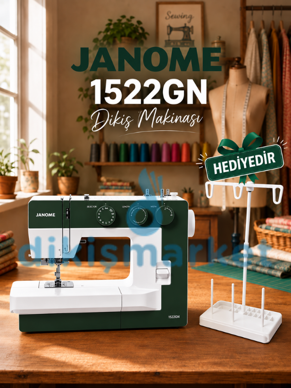 Janome 1522GN Dikiş Makinesi | Ev Tipi Dikiş Makinesi | Aile Tipi Dikiş Makinesi | 23 Adet Değişik Dekoratif Dikiş | 5 mm Genişliğinde Zigzak | Yeşil