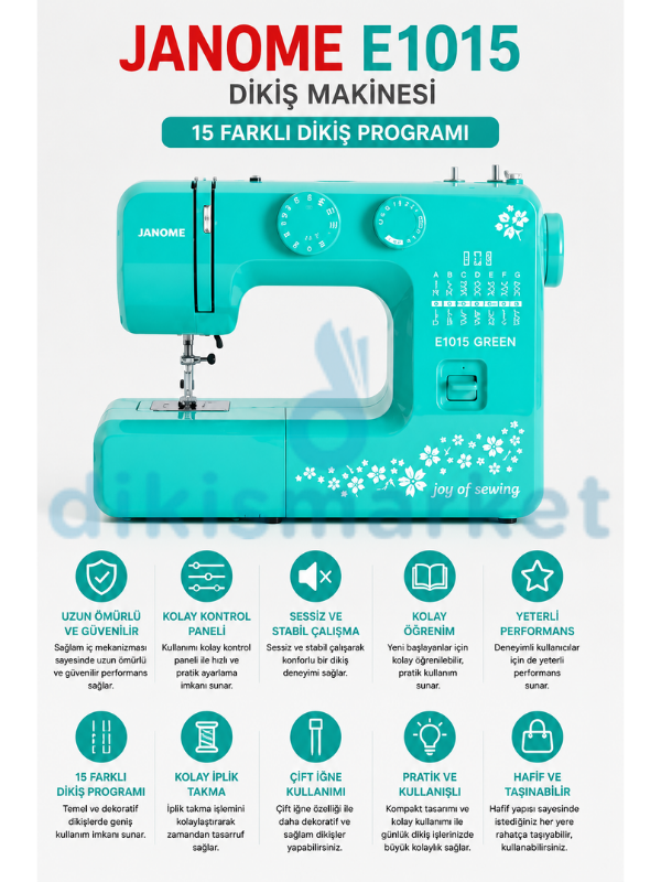 Janome|E1015 Dikiş Makinesi | Yeşil | Ev Tipi Dikiş Makinesi