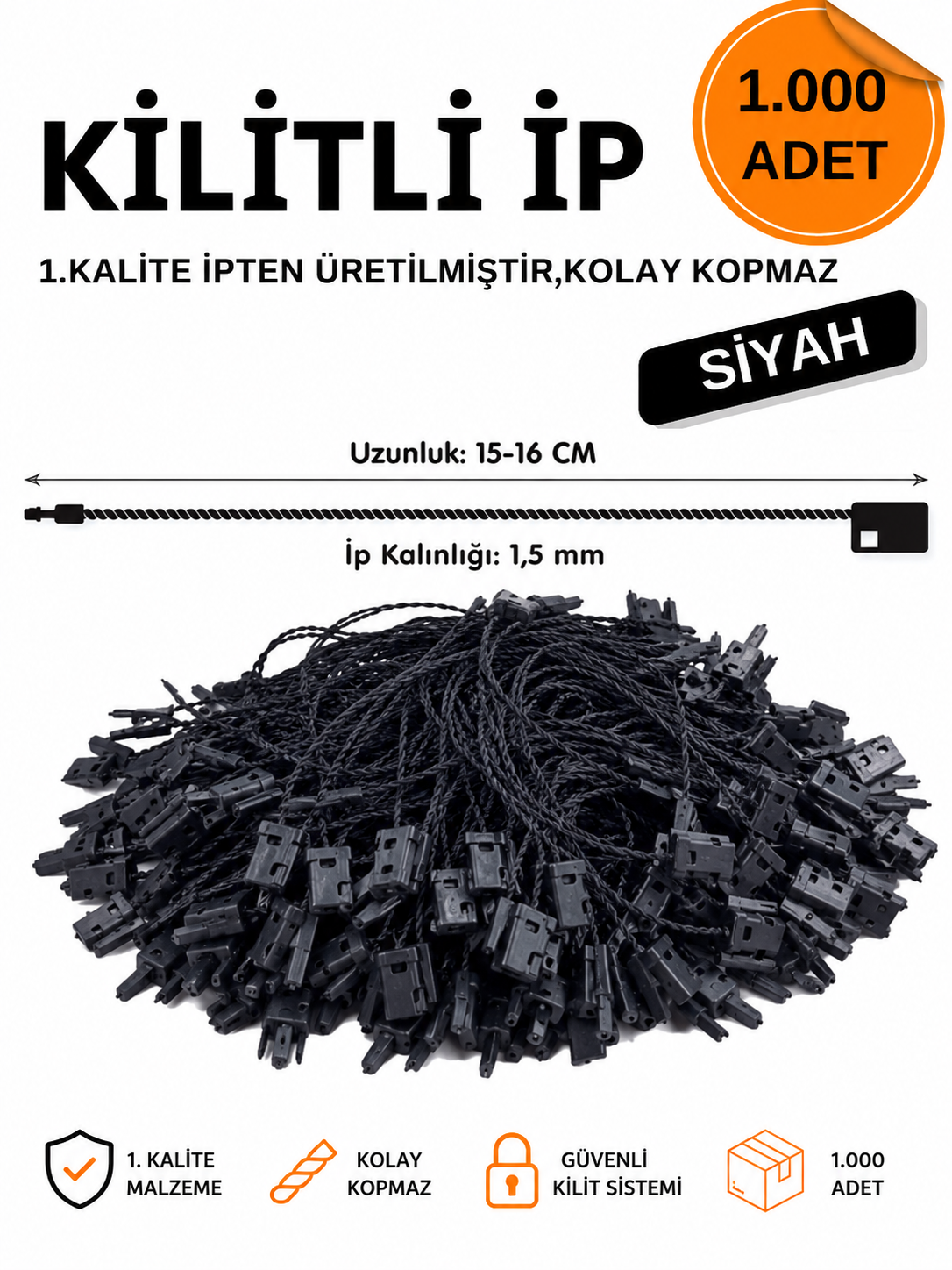 Kilitli İp Siyah 1.000'lü