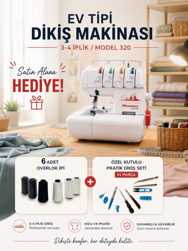 Moonstar 320 Ev Tipi Elektronik Overlok Makinesi | 3-4 iplik