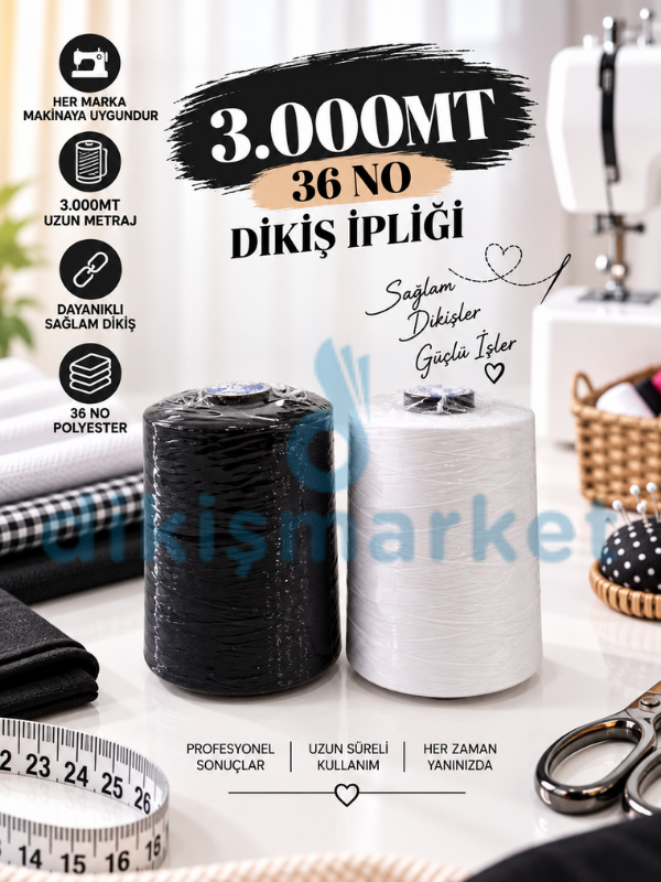 Oltalı 36 Numara Siyah-Beyaz Dikiş İp Seti