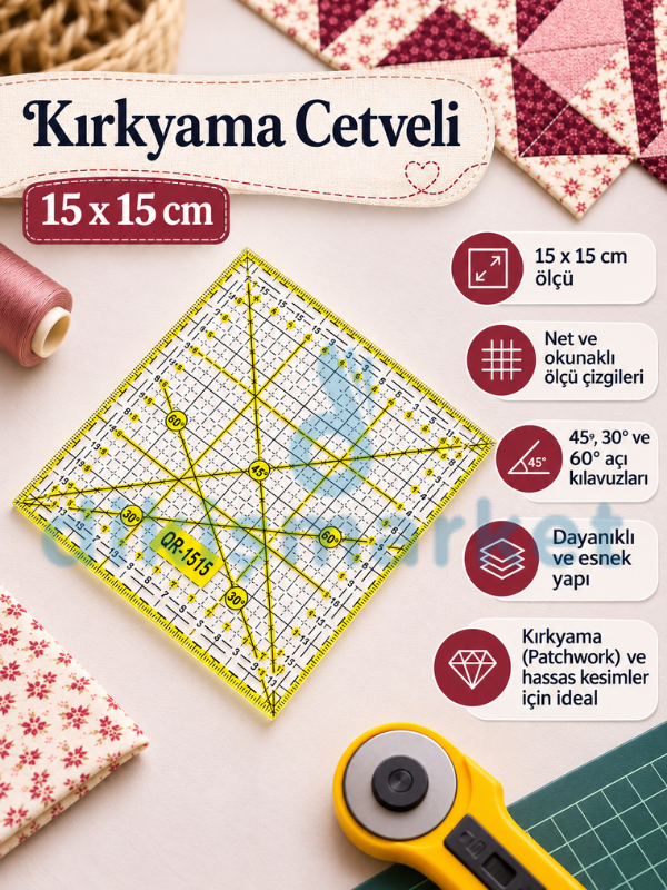 Patcwork Cetvel|Kırkyama 15x15mm