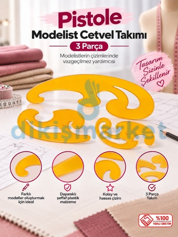 Pistole 3lü Cetvel Seti