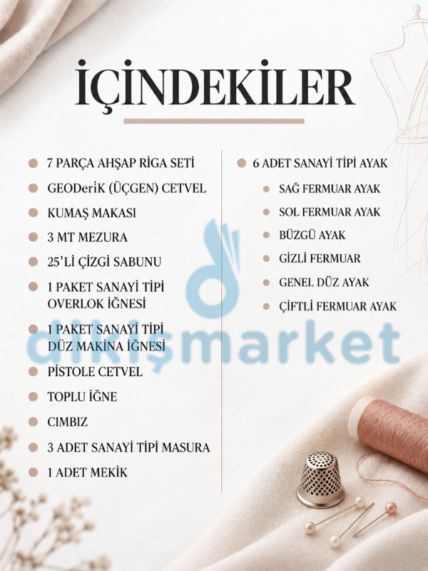Sanayi tipi dikiş makinası kursiyerleri moda tasarım öğrencileri için ihtiyaç seti