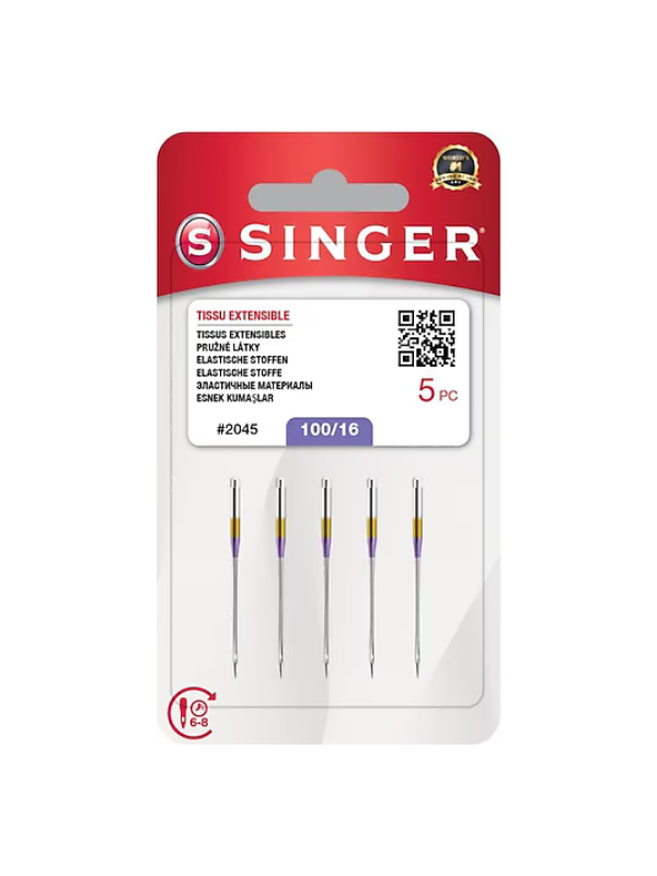 Singer Dikiş Makine Jarse İğnesi | 2045-16 Numara | Esnek Kumaş İğnesi | 1 Paket 5 Adettir | Tüm Ev Tipi Makinelere Uyumludur