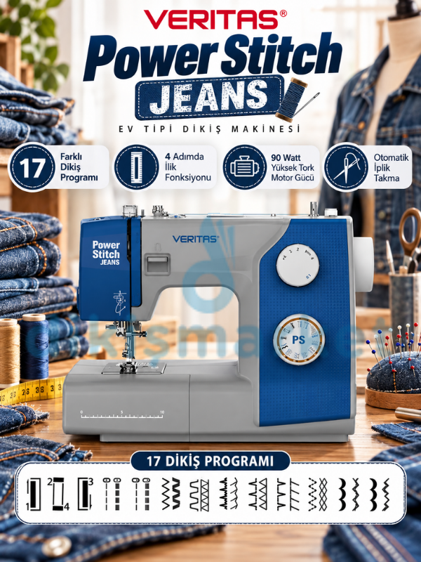 Veritas Power Stitch Jeans Ev Tipi Dikiş Makinesi 17 Dikiş Programlı 