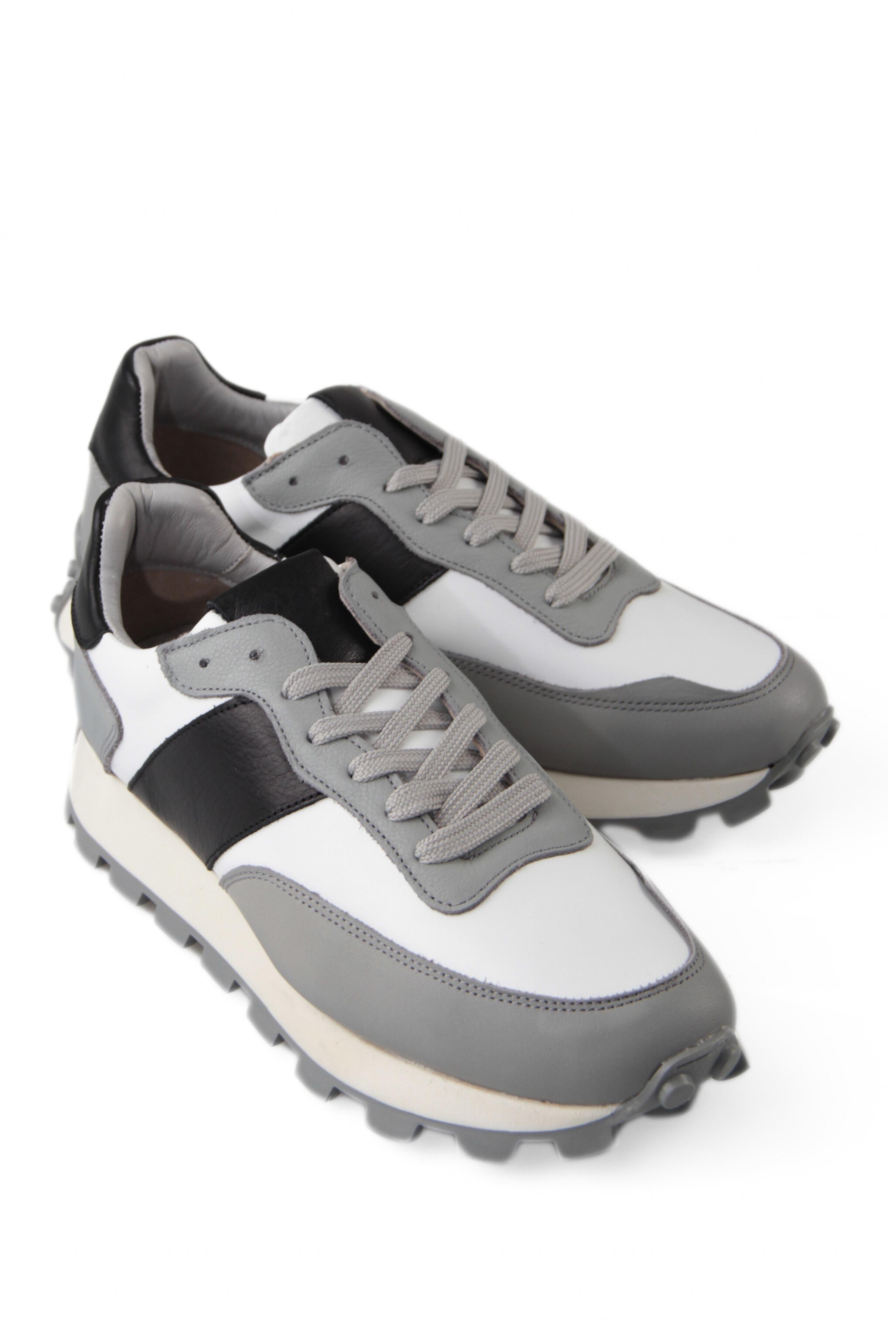 Hakiki Deri Erkek Bağcıklı Gri Sneaker Ayakkabı Chris