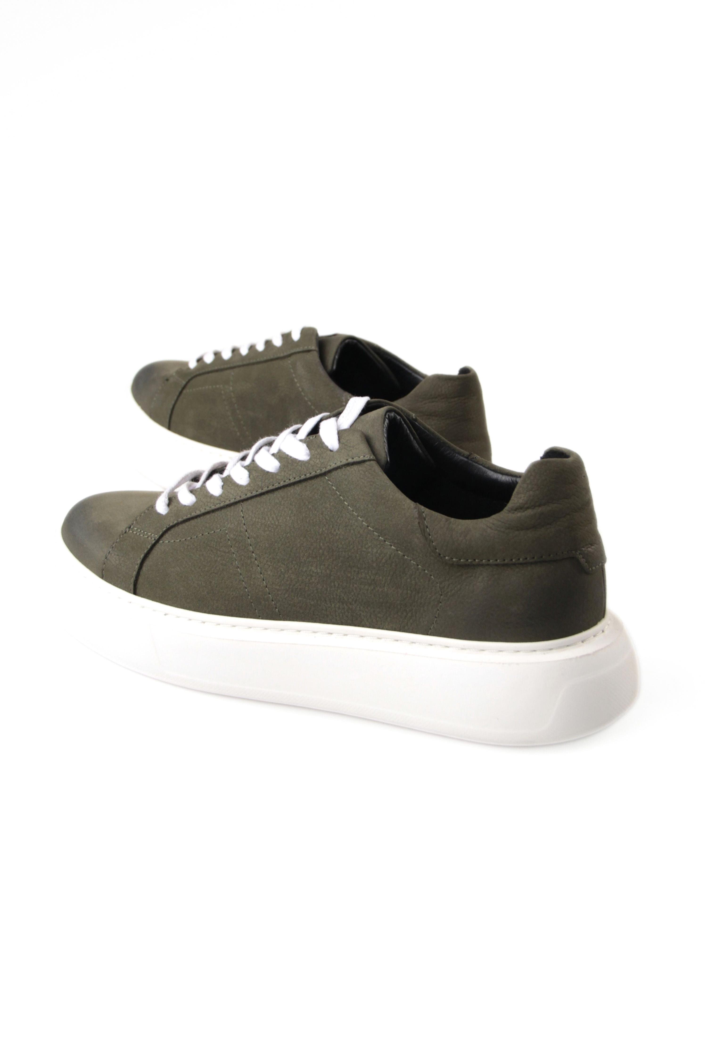Hakiki Deri Erkek Bağcıklı Haki Sneaker Ayakkabı Kelvin