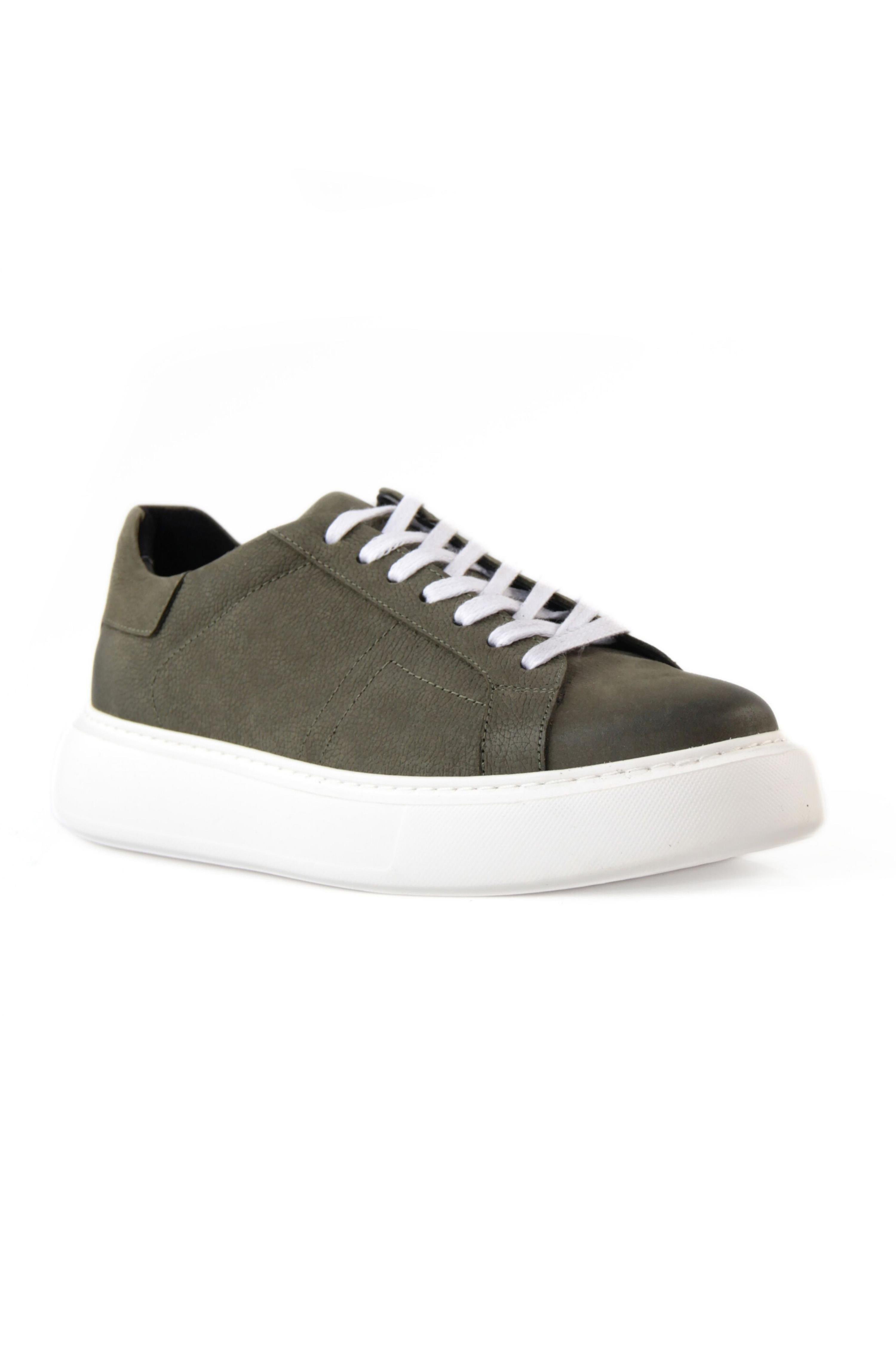 Hakiki Deri Erkek Bağcıklı Haki Sneaker Ayakkabı Kelvin