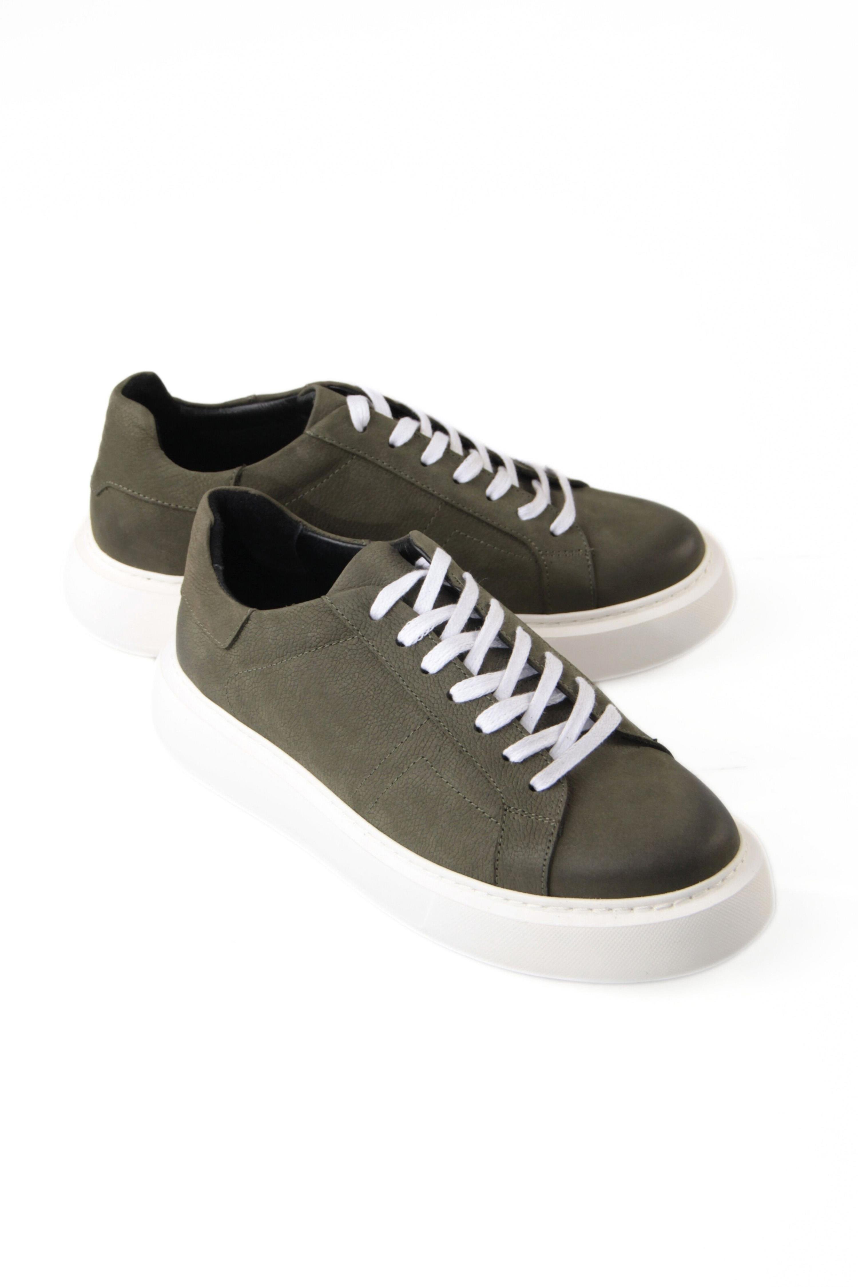 Hakiki Deri Erkek Bağcıklı Haki Sneaker Ayakkabı Kelvin