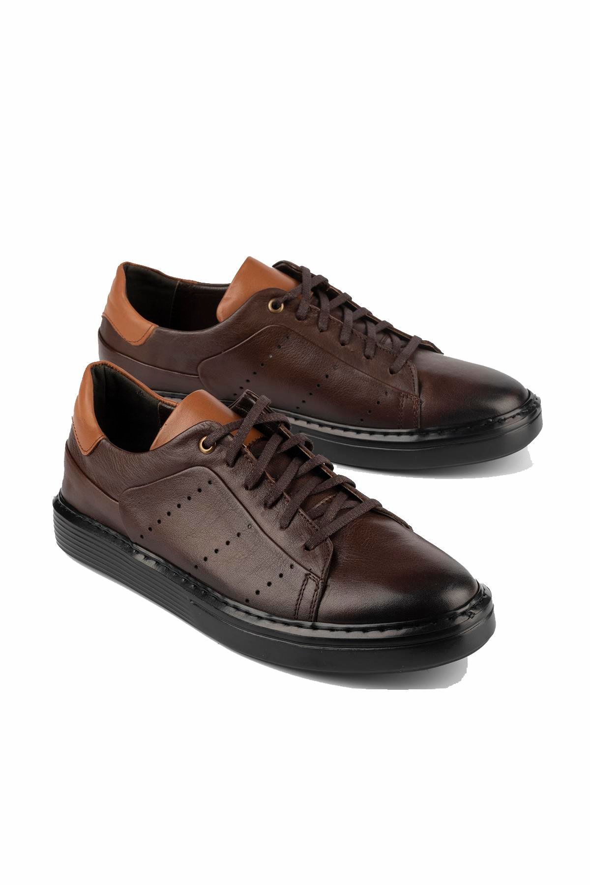 Hakiki Deri Erkek Bağcıklı Kahverengi Günlük Sneaker Ayakkabı