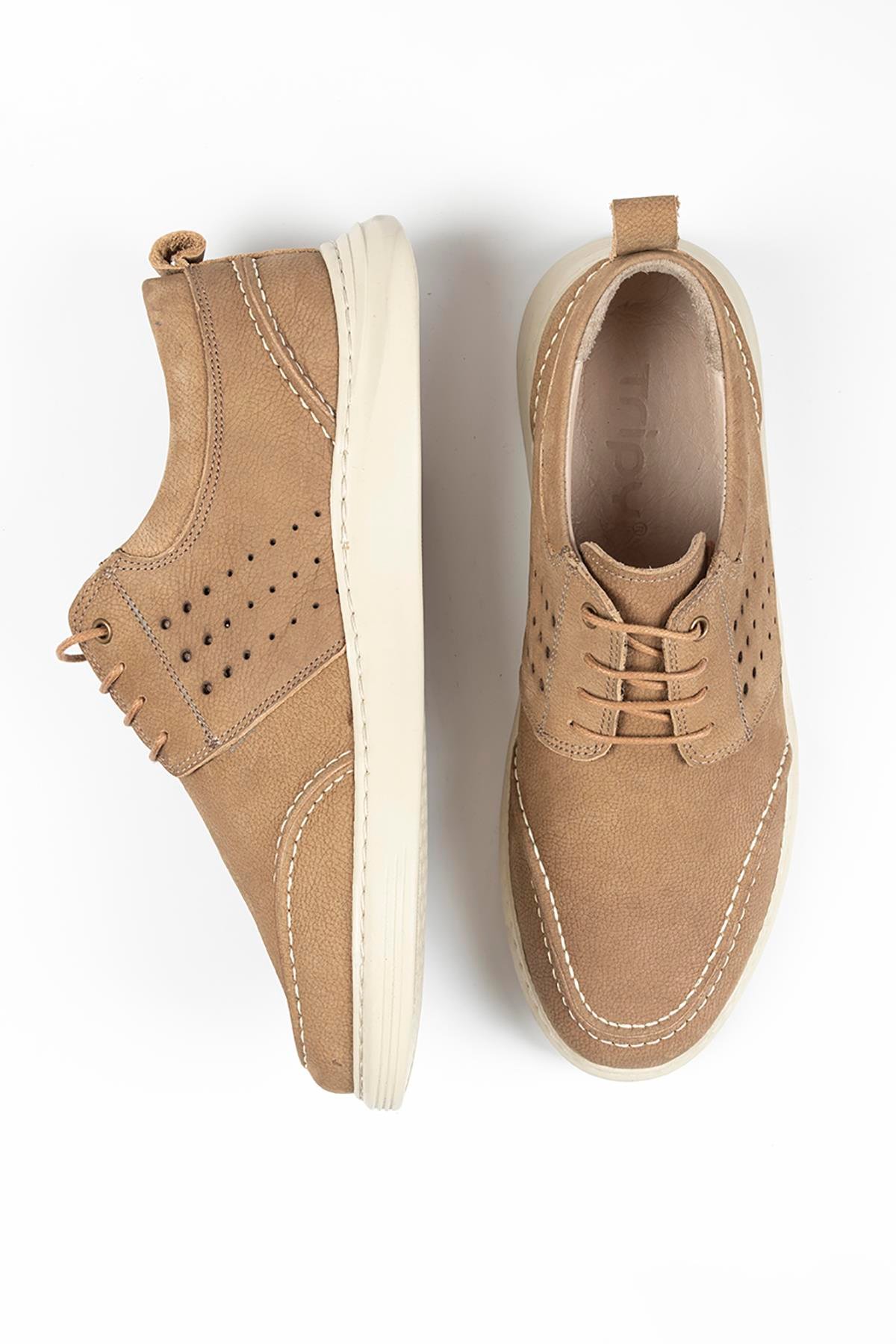 Hakiki Deri Erkek Bağcıklı Kum Rengi Günlük Sneaker Ayakkabı