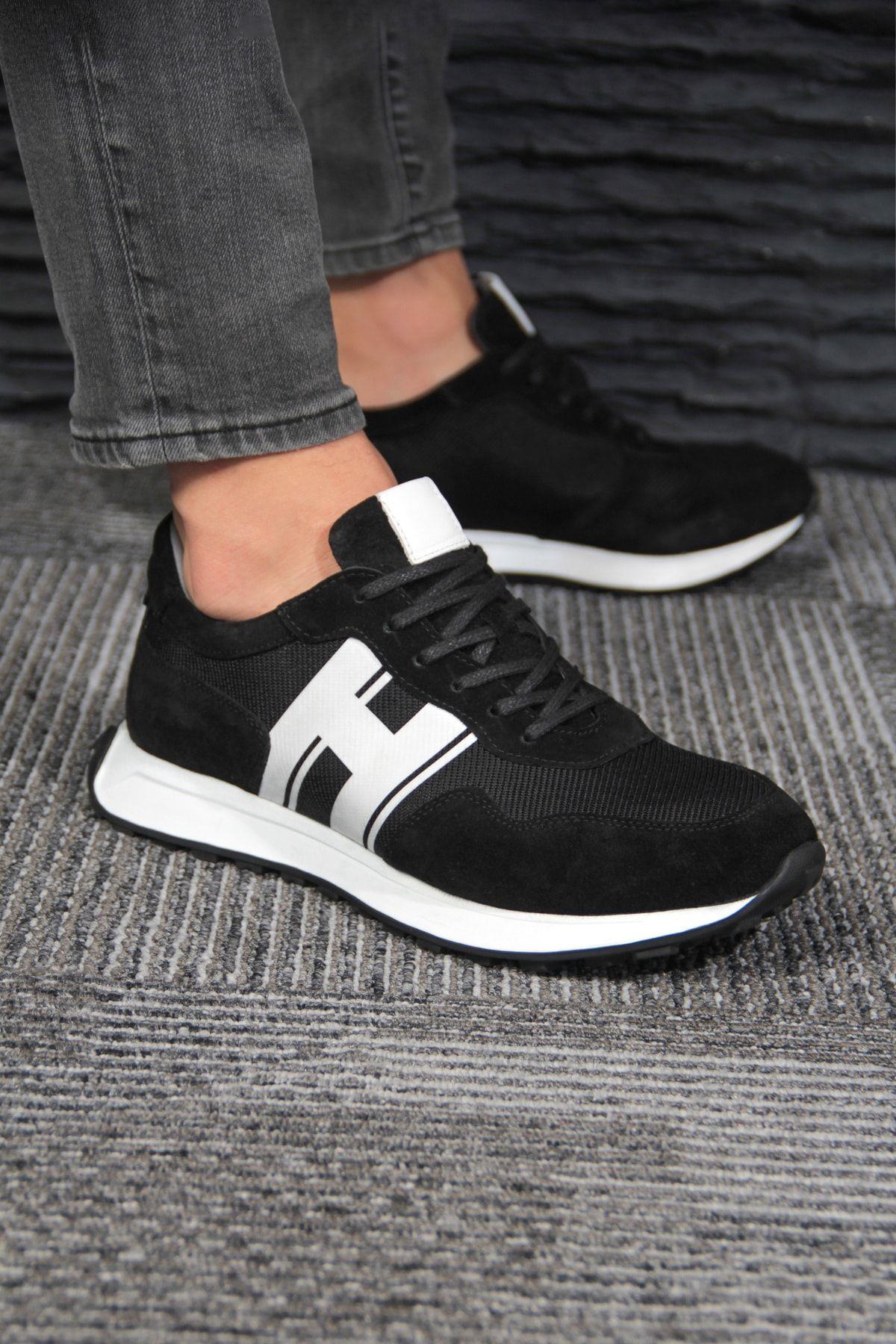 Hakiki Deri Erkek Bağcıklı Siyah Sneaker Ayakkabı Erla