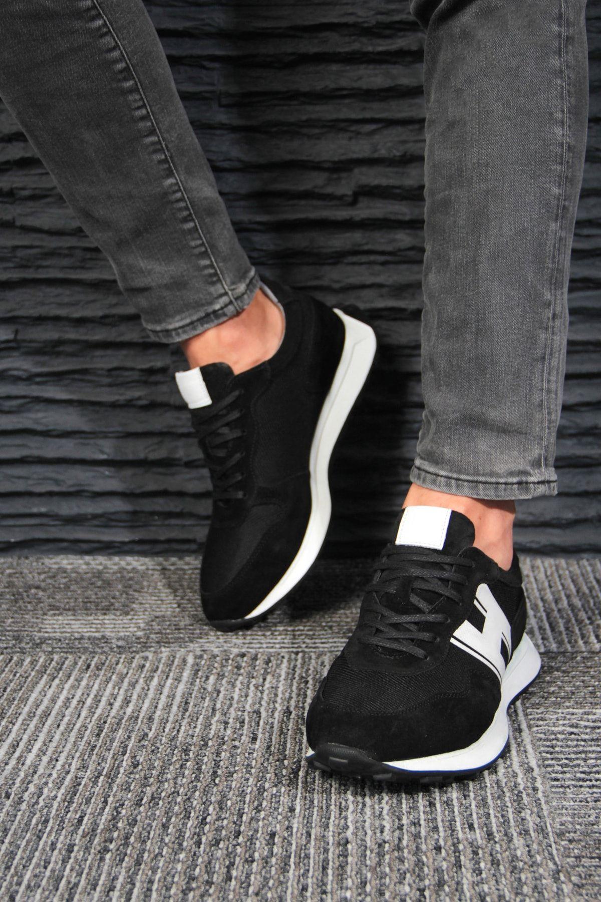 Hakiki Deri Erkek Bağcıklı Siyah Sneaker Ayakkabı Erla