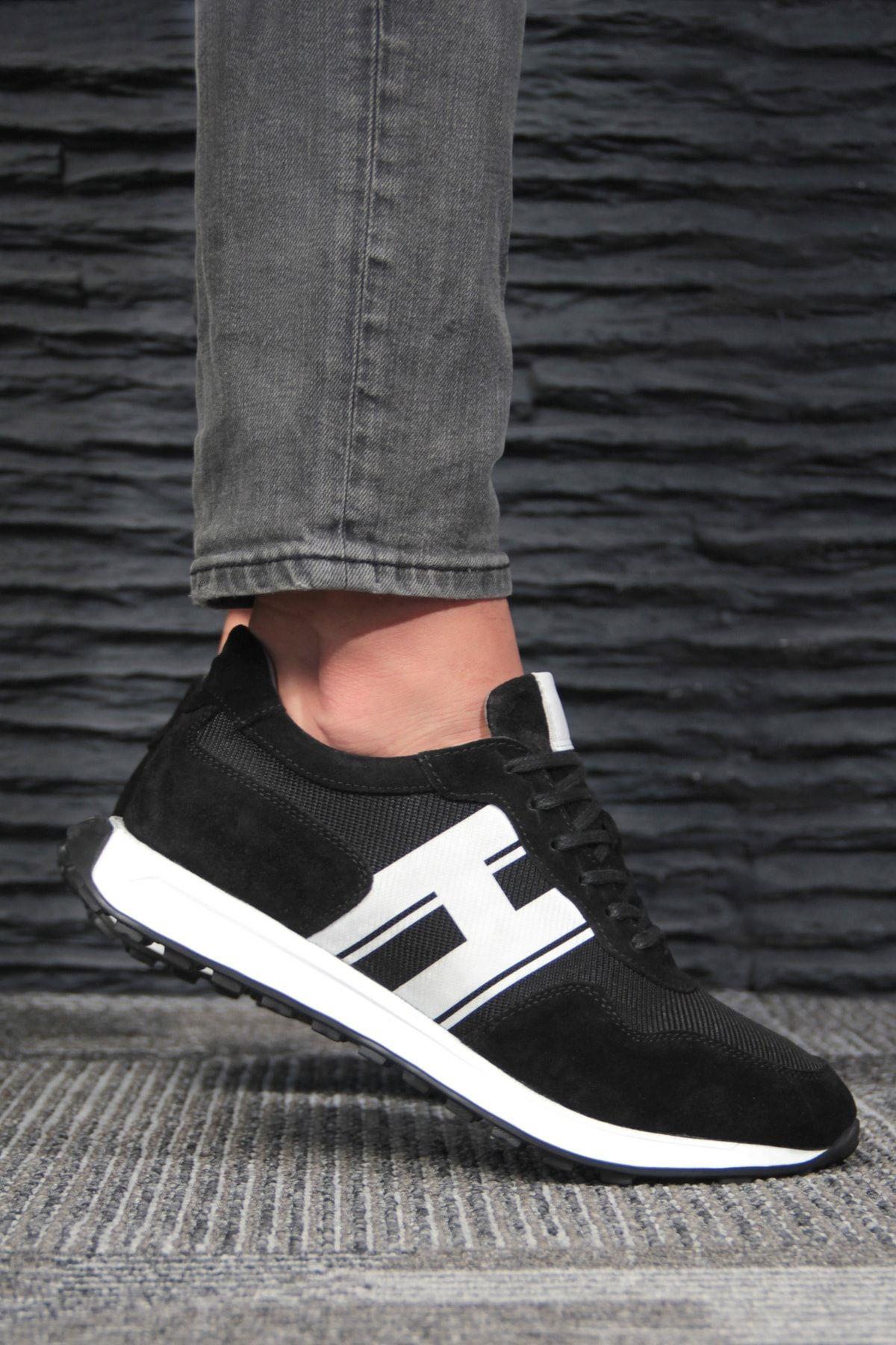Hakiki Deri Erkek Bağcıklı Siyah Sneaker Ayakkabı Erla
