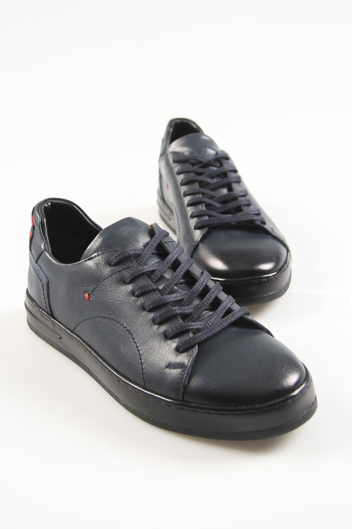 Hakiki Deri Erkek Günlük Lacivert Bağcıklı Sneaker Ayakkabı