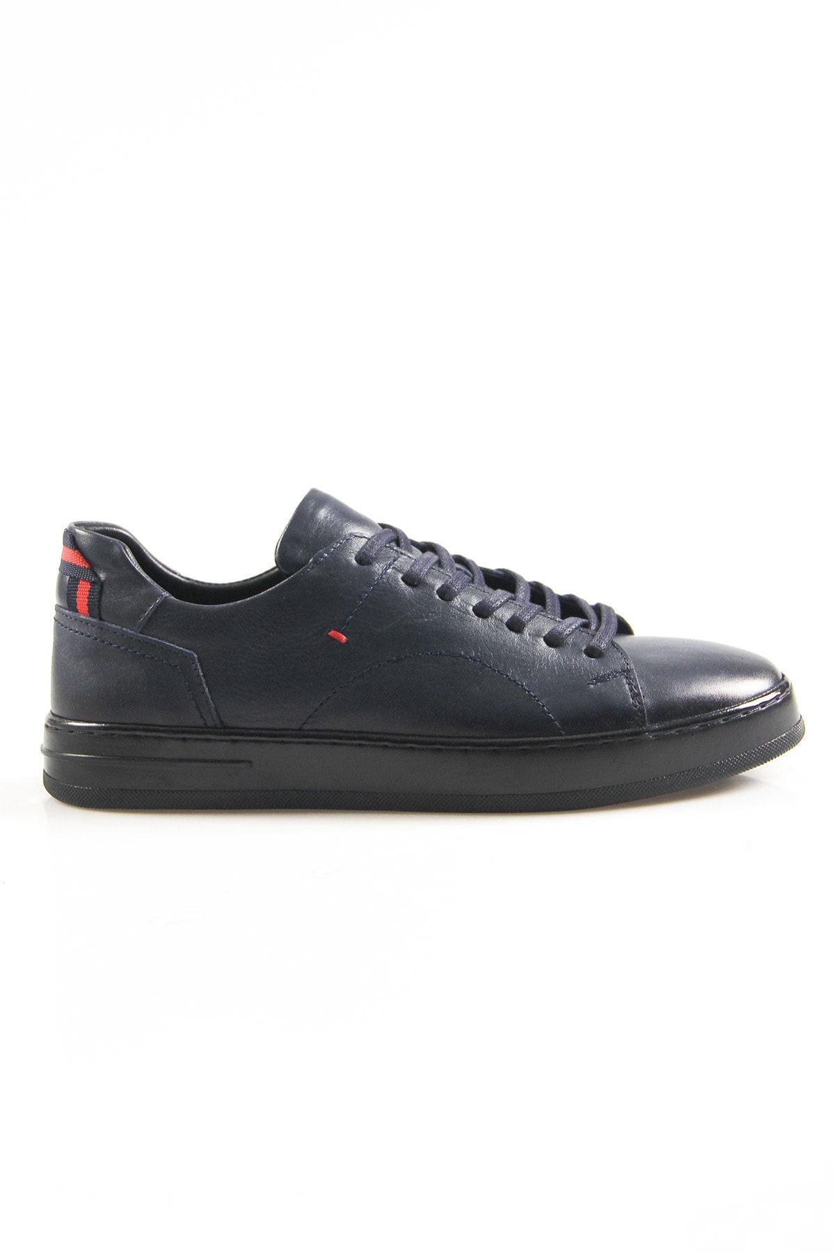 Hakiki Deri Erkek Günlük Lacivert Bağcıklı Sneaker Ayakkabı