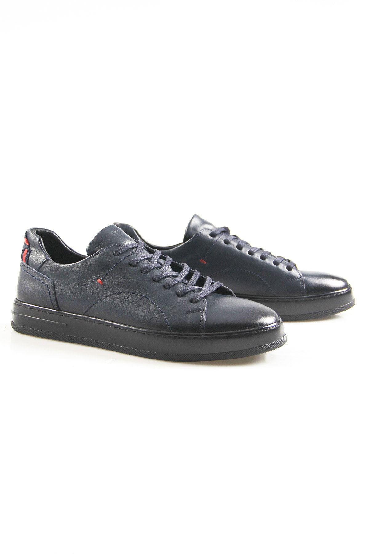 Hakiki Deri Erkek Günlük Lacivert Bağcıklı Sneaker Ayakkabı