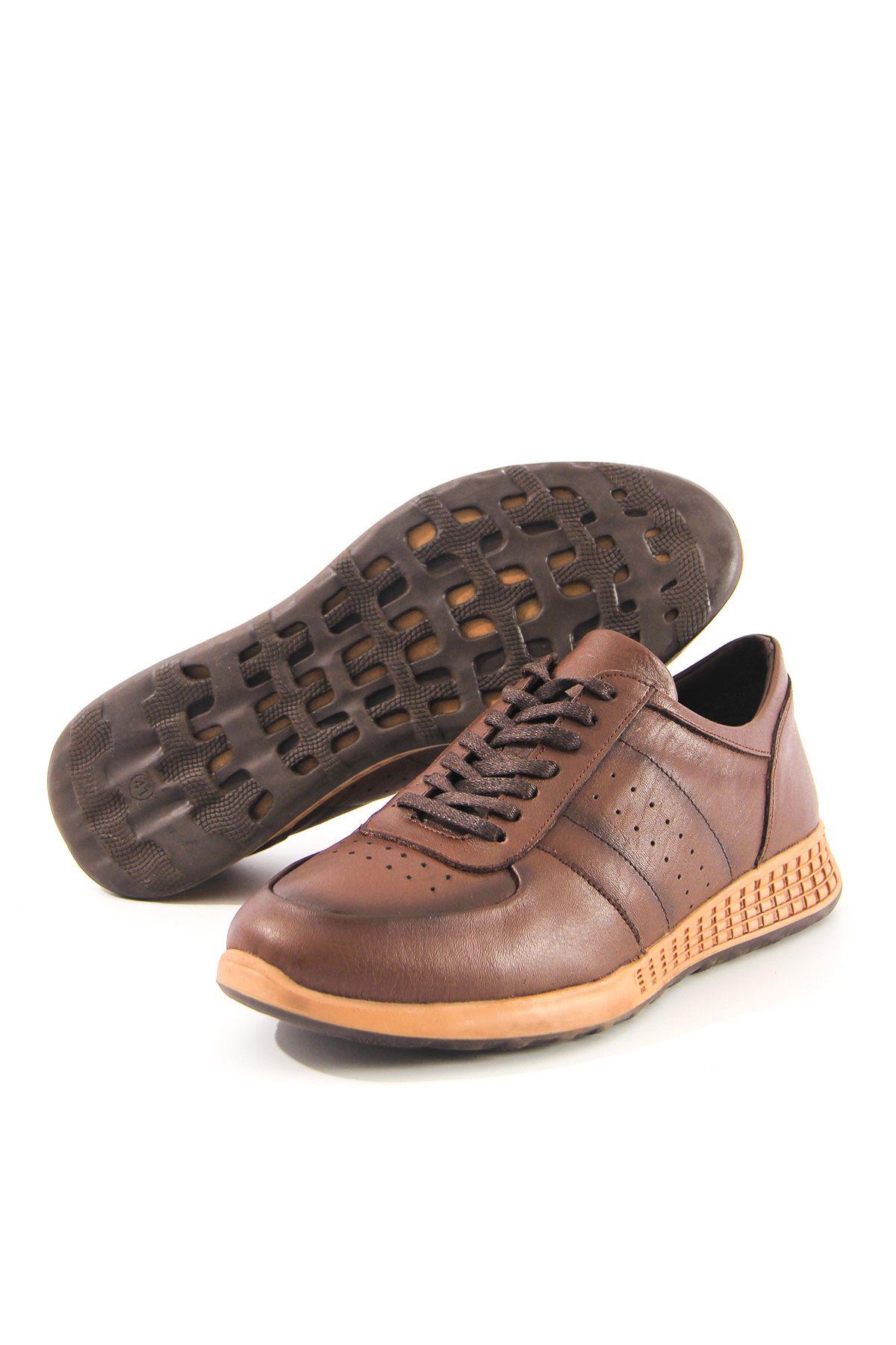 Hakiki Deri Erkek Kahverengi Bağcıklı Sneaker Ayakkabı