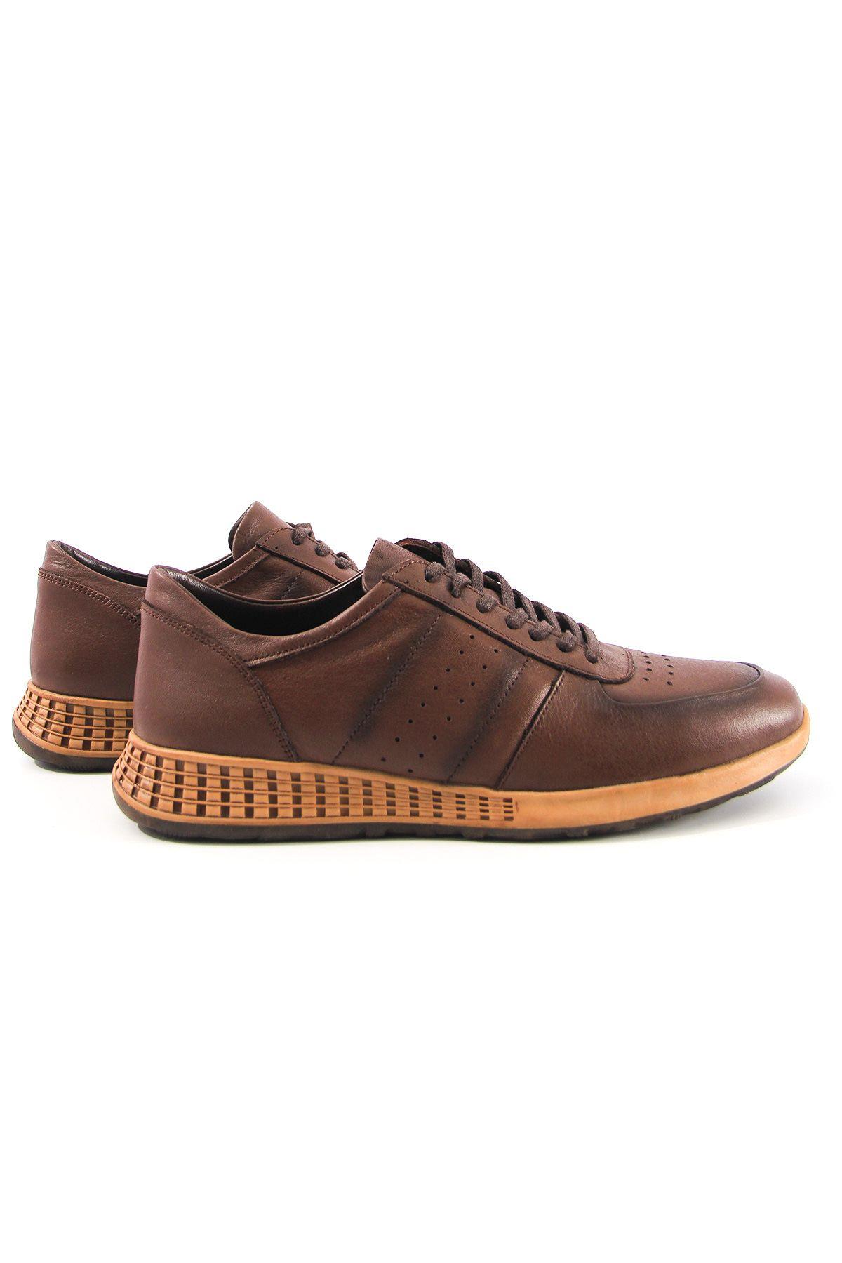 Hakiki Deri Erkek Kahverengi Bağcıklı Sneaker Ayakkabı
