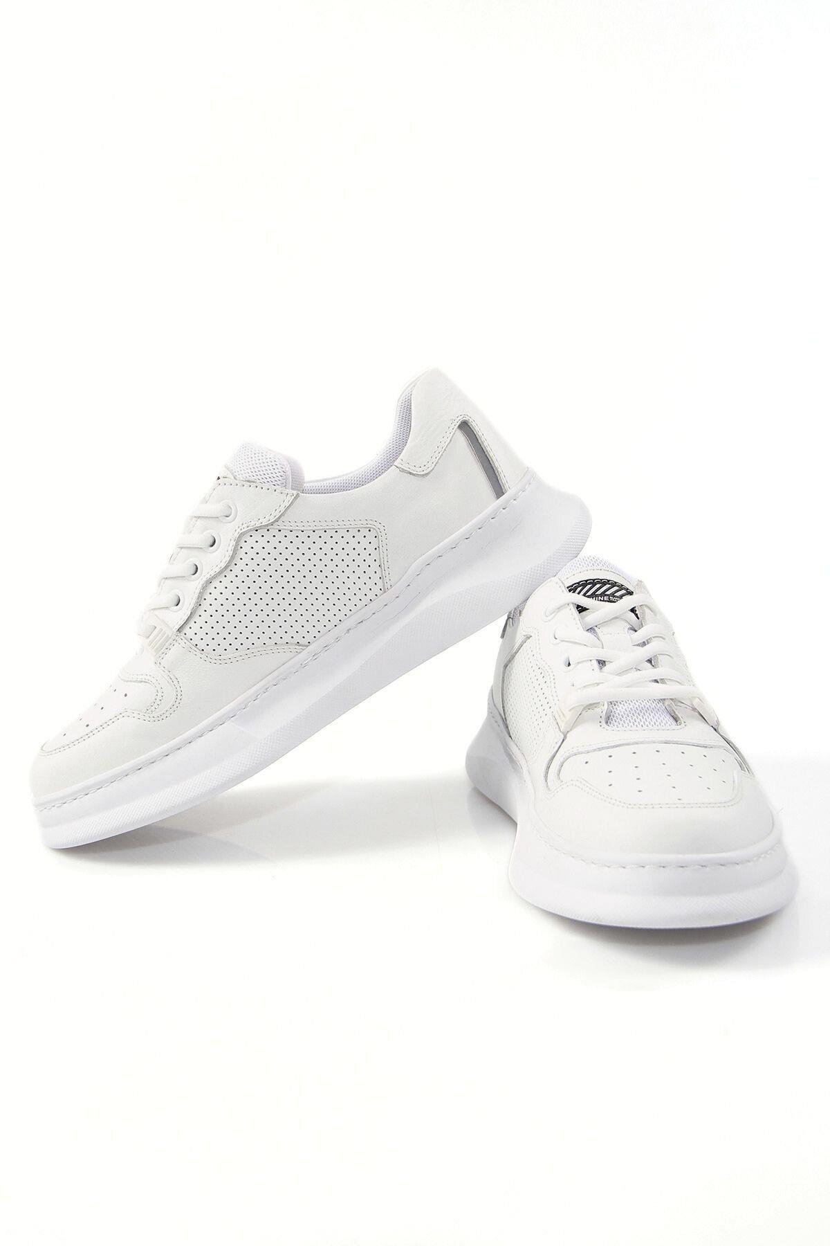 Hakiki Deri Erkek Kalın Taban Günlük Beyaz Sneaker Ayakkabı Rotej