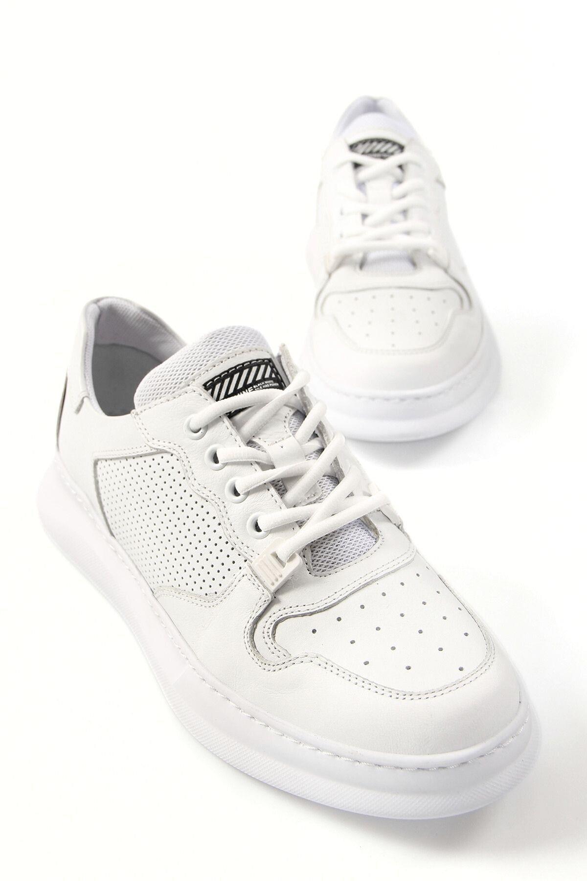 Hakiki Deri Erkek Kalın Taban Günlük Beyaz Sneaker Ayakkabı Rotej