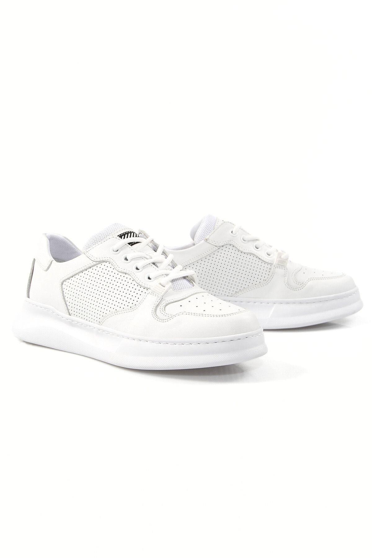 Hakiki Deri Erkek Kalın Taban Günlük Beyaz Sneaker Ayakkabı Rotej