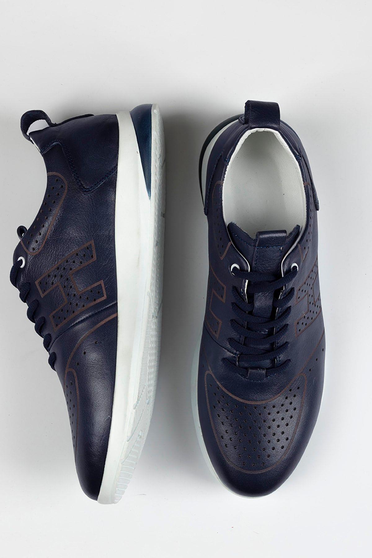 Hakiki Deri Erkek Lacivert Günlük Sneaker Ayakkabı