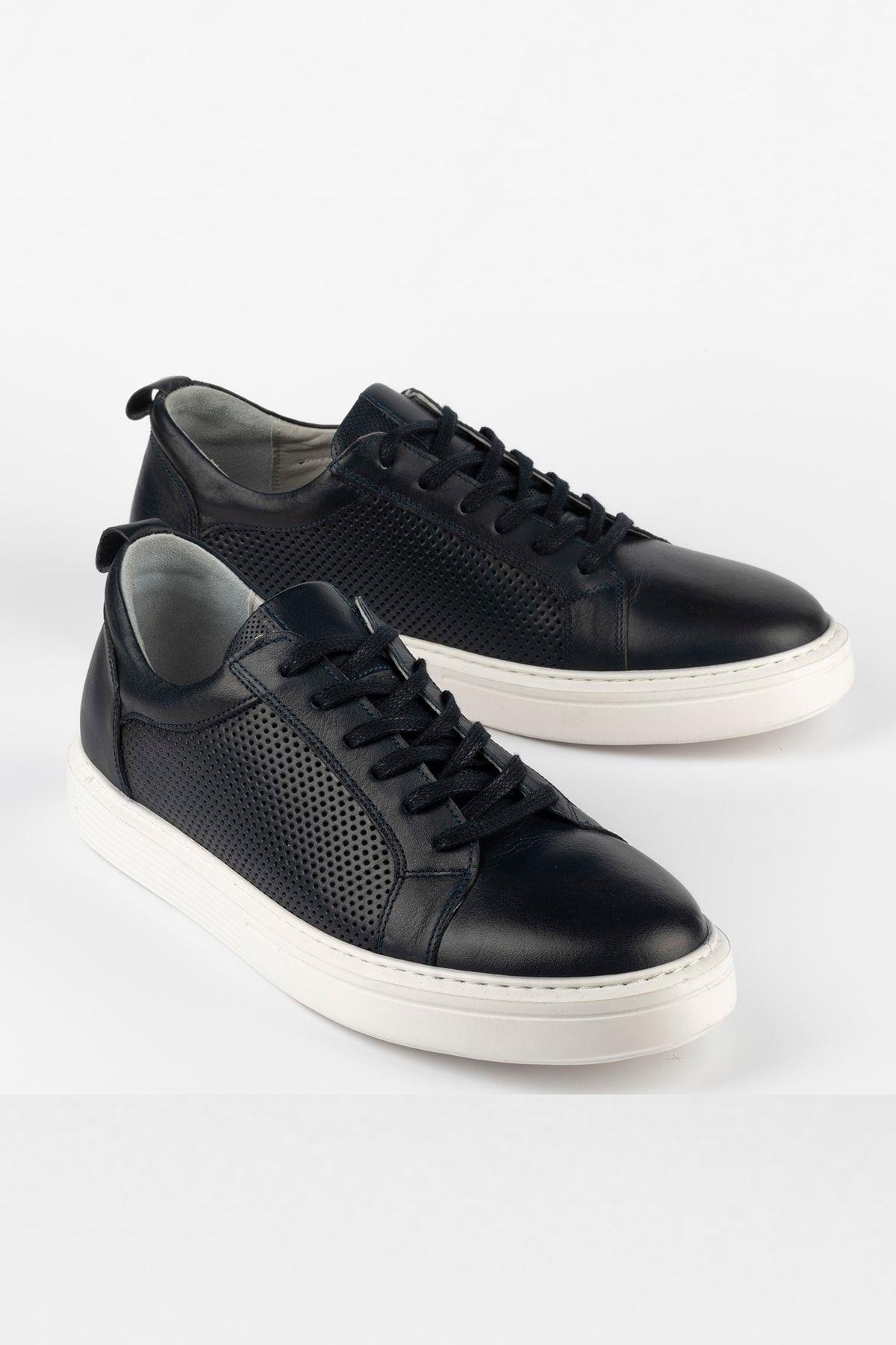 Hakiki Deri Erkek Lacivert Günlük Sneaker Ayakkabı
