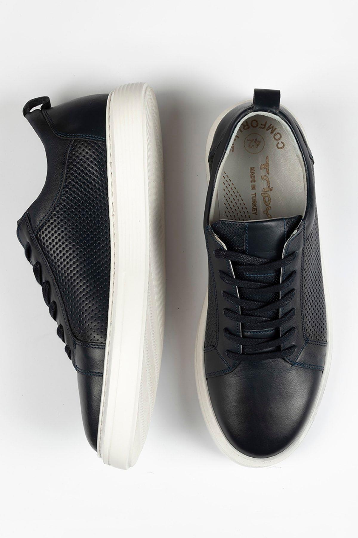 Hakiki Deri Erkek Lacivert Günlük Sneaker Ayakkabı