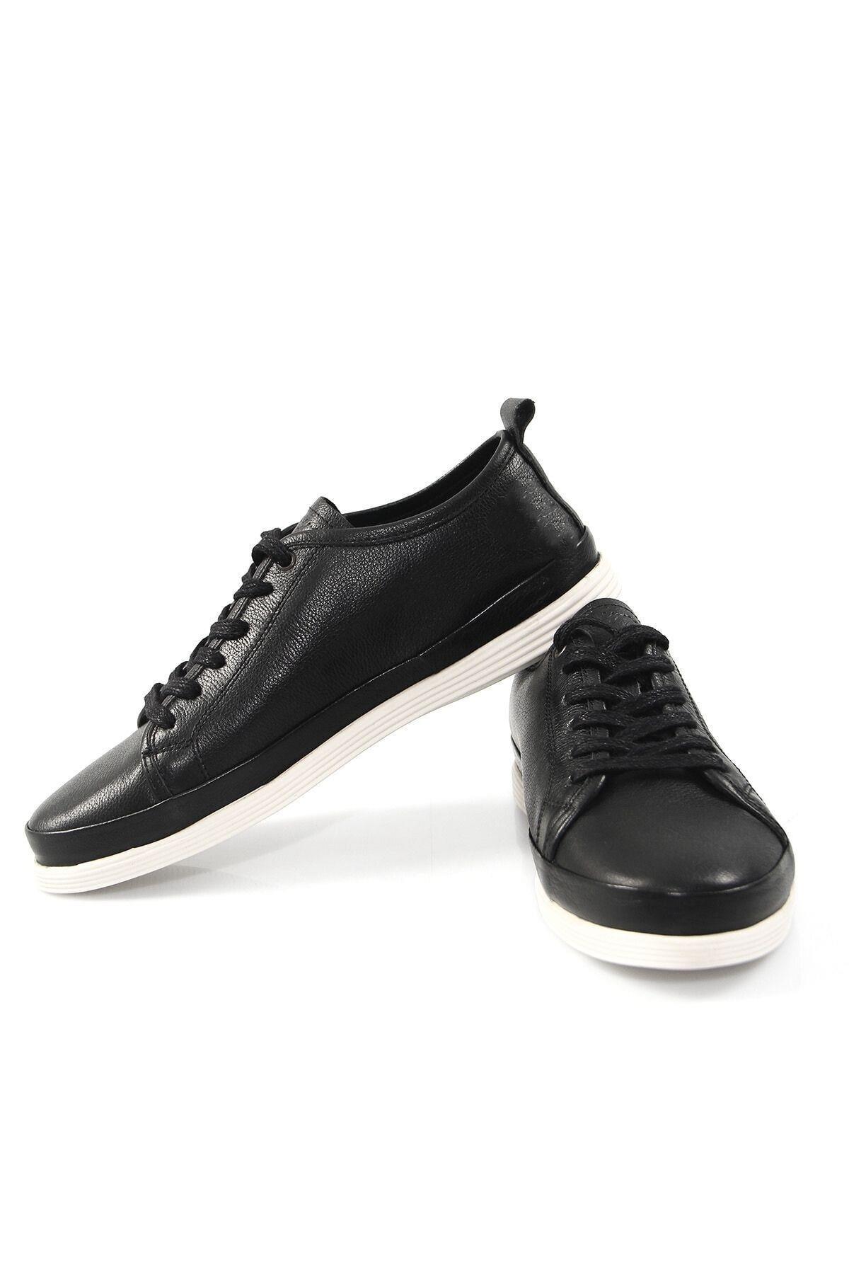 Hakiki Deri Erkek Siyah Günlük Bağcıklı Sneaker Ayakkabı
