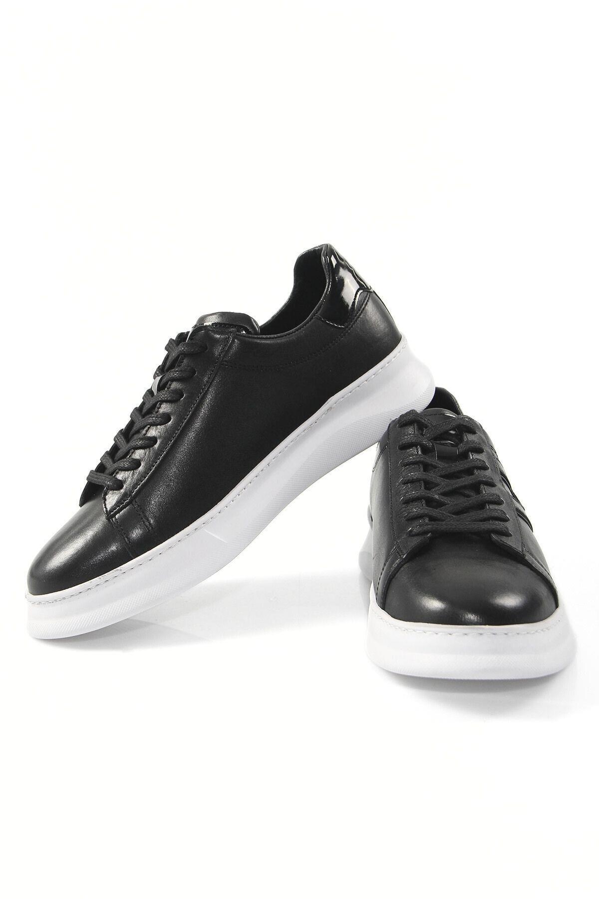 Hakiki Deri Erkek Siyah Günlük Sneaker Ayakkabı