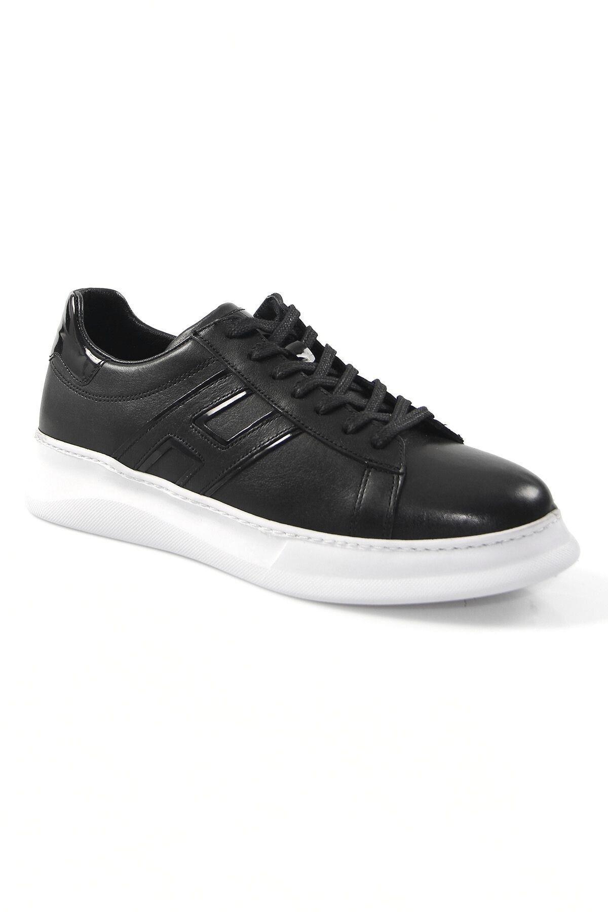 Hakiki Deri Erkek Siyah Günlük Sneaker Ayakkabı