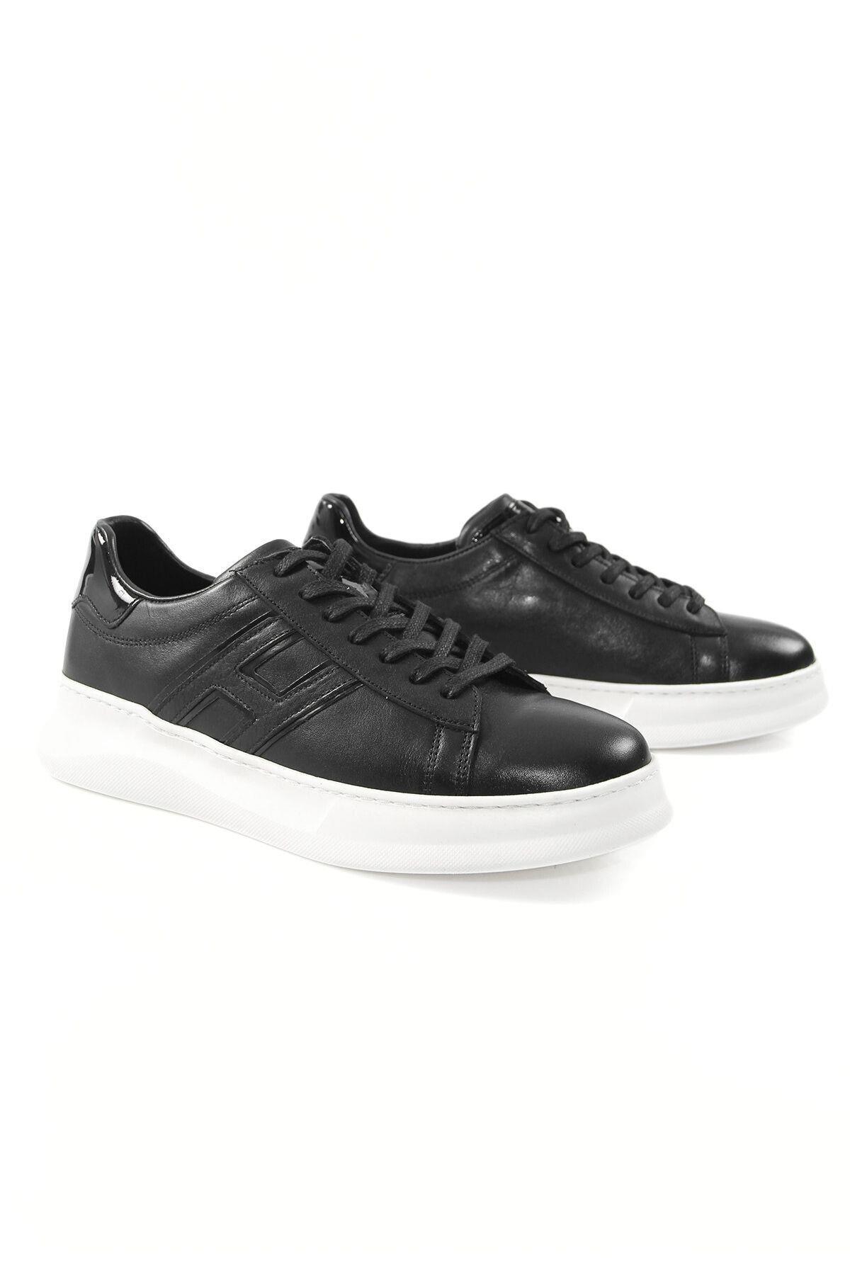 Hakiki Deri Erkek Siyah Günlük Sneaker Ayakkabı