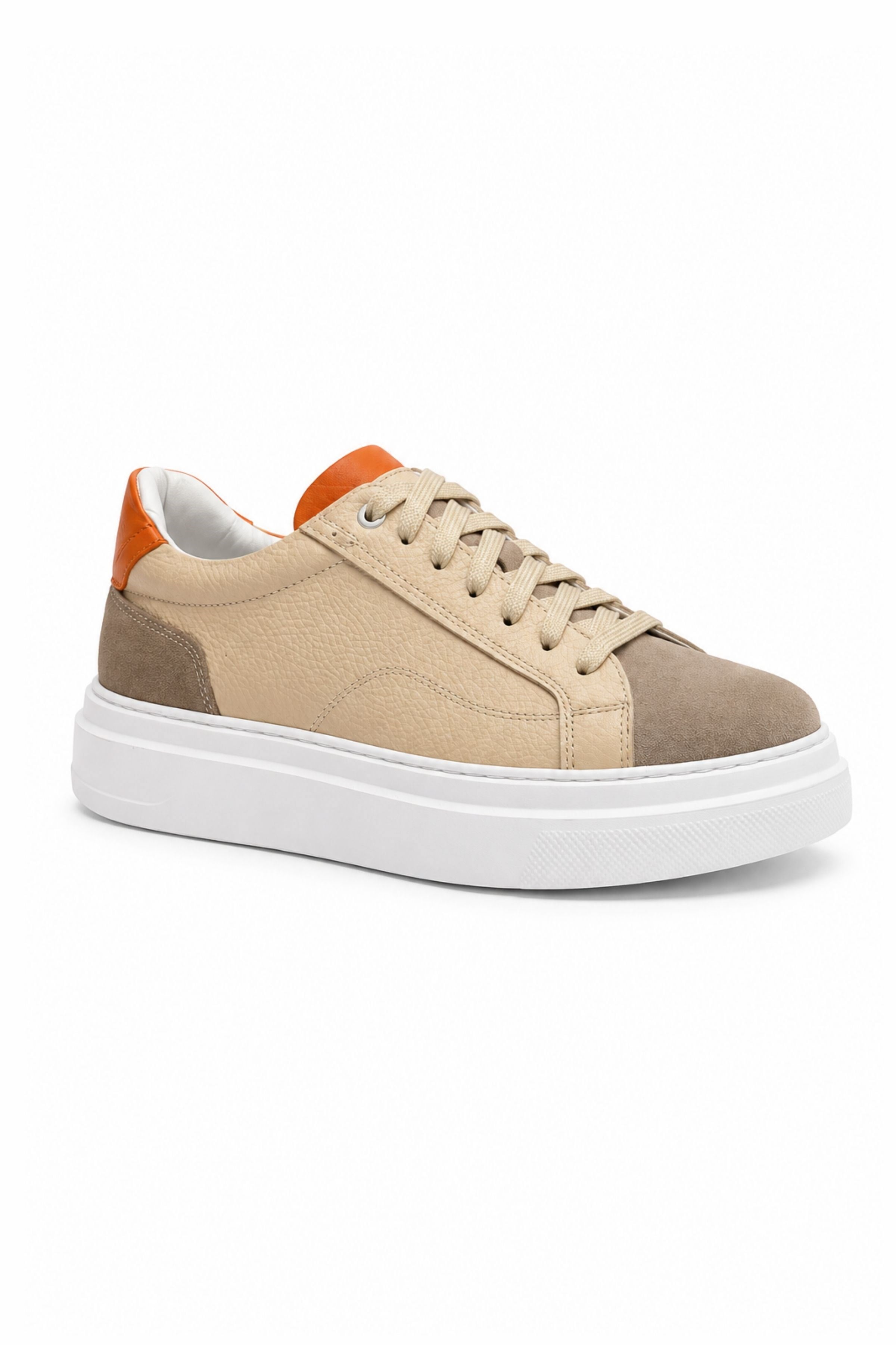 Tripy Hakiki Deri Erkek Bağcıklı Bej Sneaker Ayakkabı Willy