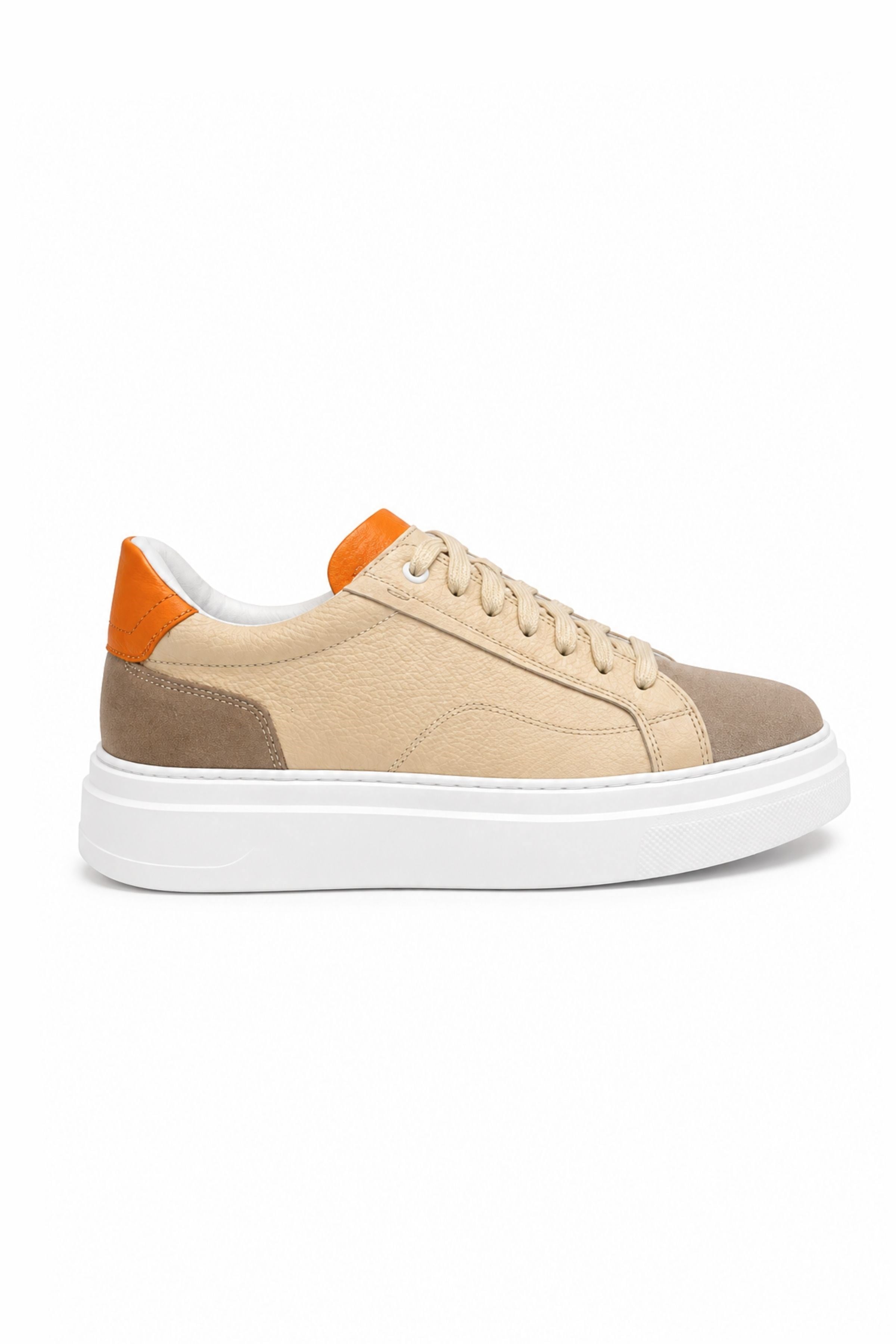 Tripy Hakiki Deri Erkek Bağcıklı Bej Sneaker Ayakkabı Willy