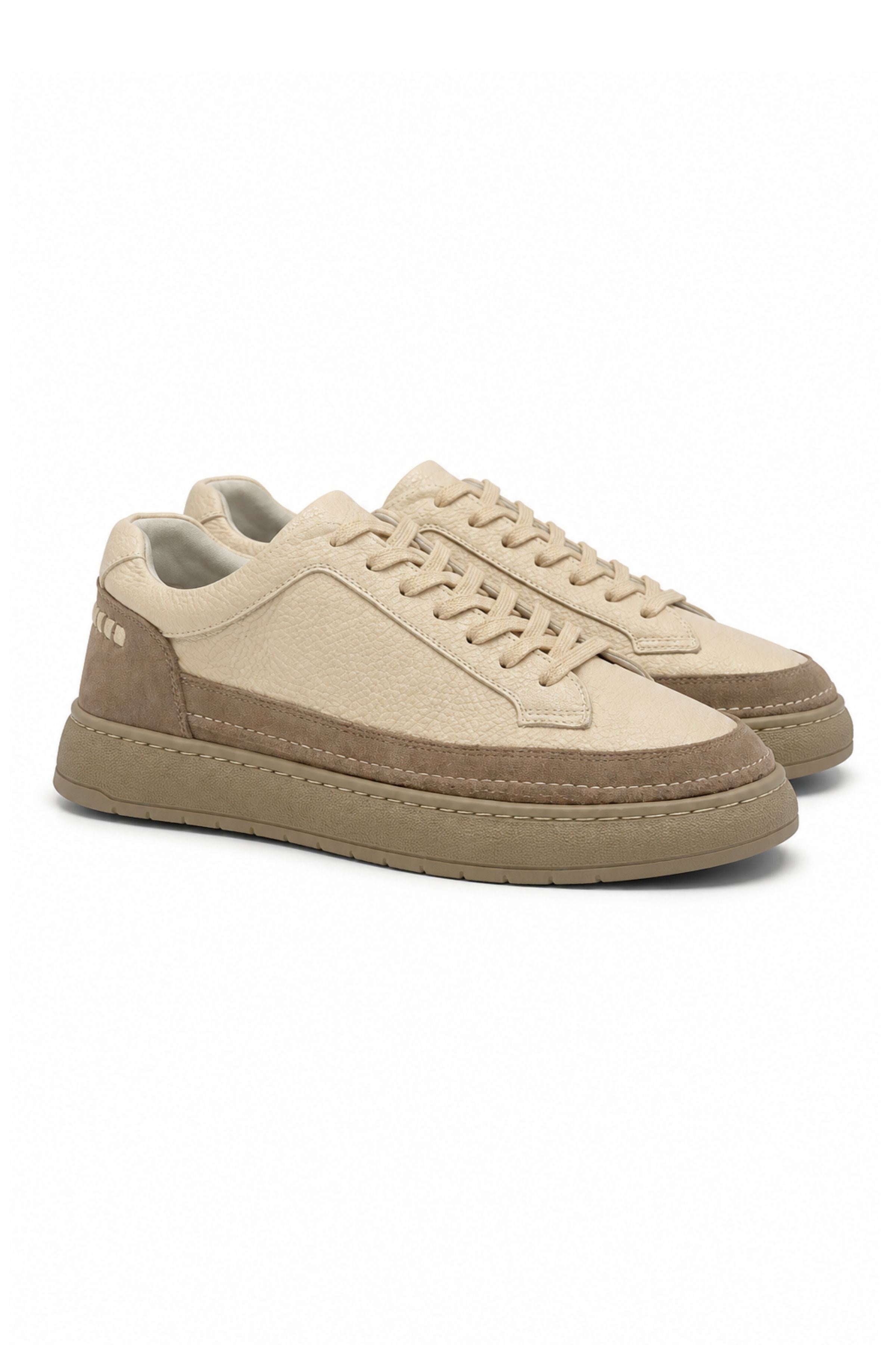 Tripy Hakiki Deri Erkek Bağcıklı Bej Sneaker Ayakkabı Vance